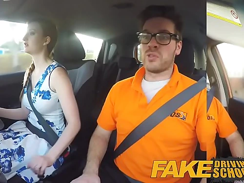 Faux Driving College pinkish puffies big hooters red-haired crazy lady gets a facial